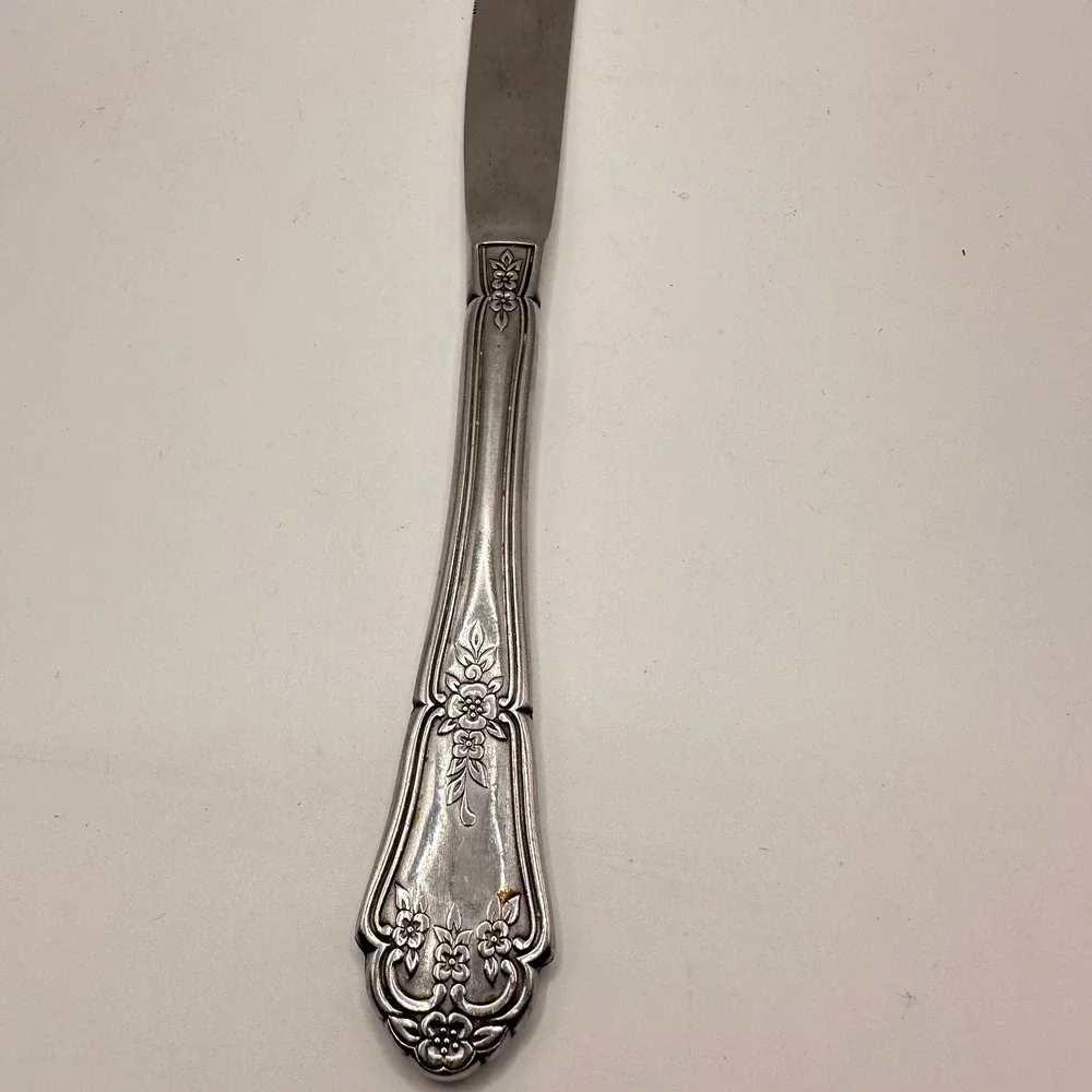 Rogers‎ & Co Stainless Korea Floral Dinner Knife Vintage Silverware Alexis